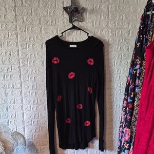 Lauren Moshi Black Long Sleeve Top with Red Lip Design